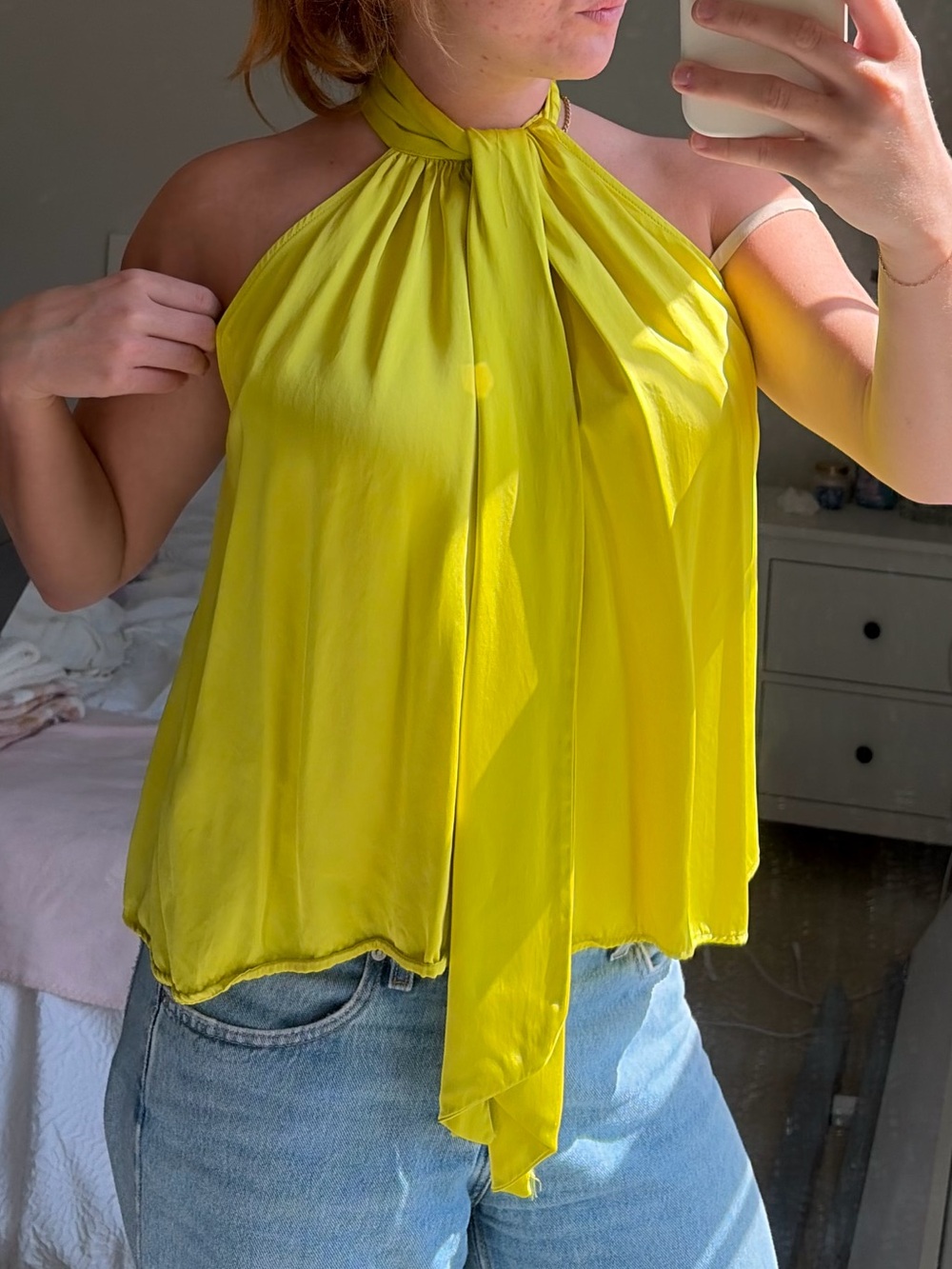 Zara Women’s Halter Tie-Neck Blouse - Bright Yellow